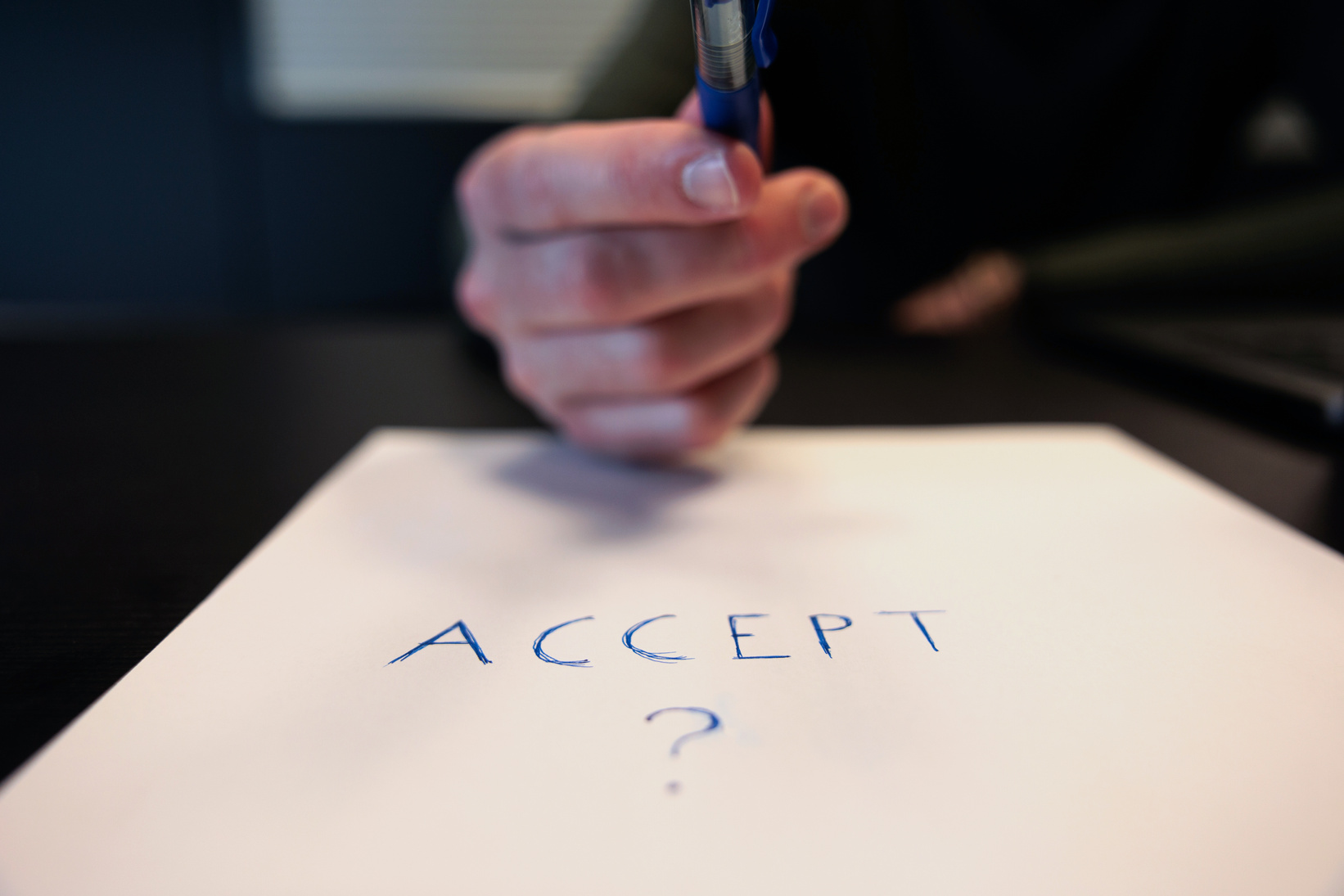 accept something concept, sign a contract, accept a job